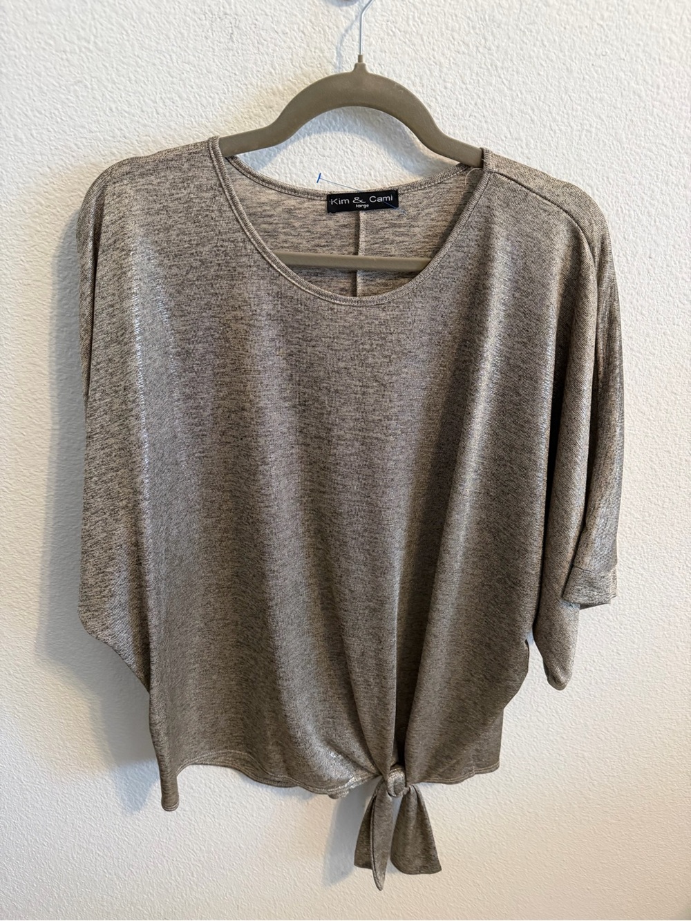 Kim & Cami Heather Gray Tie-Knot Dolman Top